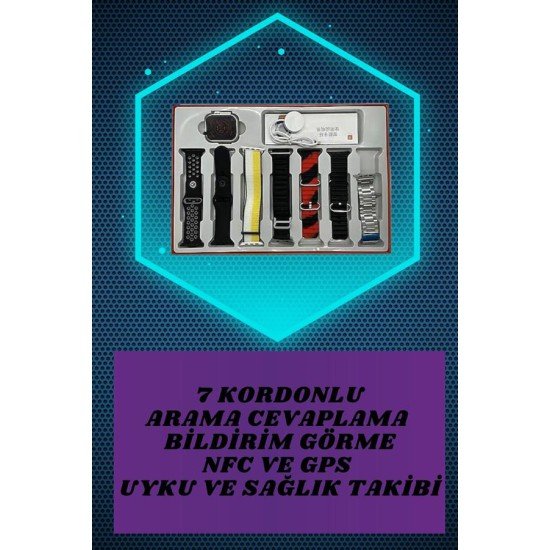 Dijital Göstergeli Kulaklık ve 7 Kordonlu Akıllı Saat Android ve İOS Uyumlu Uyku Takibi Sesli Görüşme Dijital Göstergeli Kulaklık ve 7 Kordonlu Akıllı Saat Android ve İOS Uyumlu Uyku Takibi Sesli Görüşme