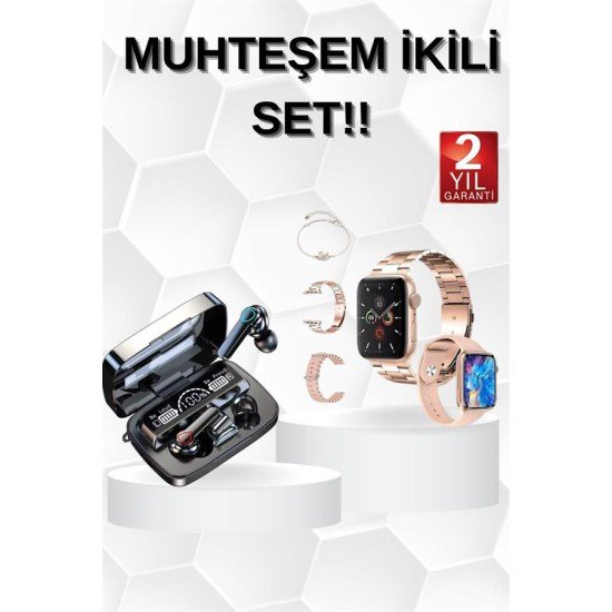 Dijital Göstergeli Powerbank Bluetooth Kulaklık ve Yeni Nesil Amoled Ekran Akıllı Saat