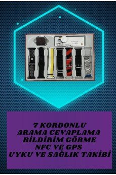 Dijital Göstergeli Powerbank Kablosuz Kulaklık ve 7 Kordonlu Yeni Nesil Akıllı Saat Dokunmatik Kontrol
