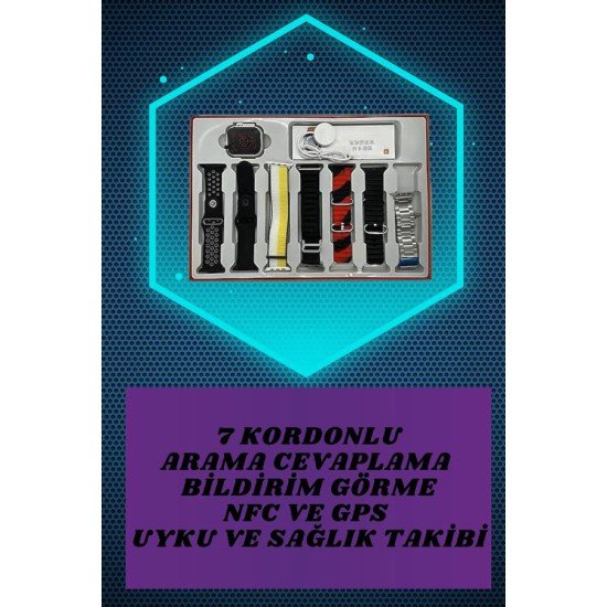 Dijital Göstergeli Powerbank Kulaklık ve 7 Kordonlu Yeni Nesil Akıllı Saat Amoled Ekran