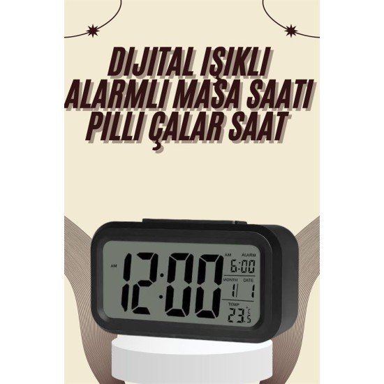 Dijital Masa Saati Termometreli Takvim Çalar Saat Led Ekran Pilli