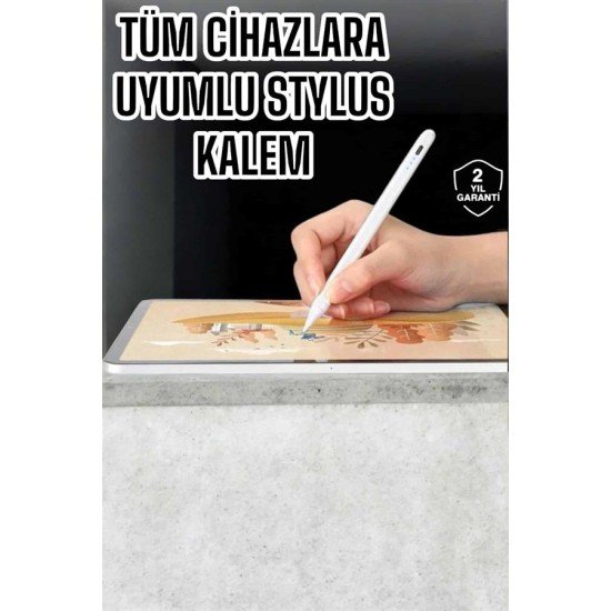 Dokunmatik Kalem Beyaz Şarjlı Yedek Uçlu Android ve İOS Uyumlu Dokunmatik Kalem Beyaz Şarjlı Yedek Uçlu Android ve İOS Uyumlu