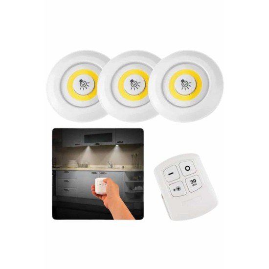 Dolap Işığı Mutfak Rafı Işığı Uzaktan Kumandalı 3 Lü Spot Led Lamba Dolap Işığı Mutfak Rafı Işığı Uzaktan Kumandalı 3 Lü Spot Led Lamba