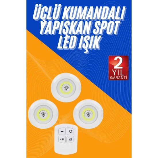 Dolap Işığı Mutfak Rafı Işığı Uzaktan Kumandalı 3 Lü Spot Led Lamba Dolap Işığı Mutfak Rafı Işığı Uzaktan Kumandalı 3 Lü Spot Led Lamba
