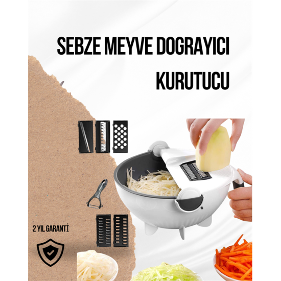 Döner Mekanizmalı Rende Bıçaklı Sebze Dilimleyici Seti
