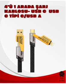 Dönüştürülebilir 4 Başlıklı Hızlı Şarj Kablosu – 1.2m, 65W, Dayanıklı ve Esnek Tasarım