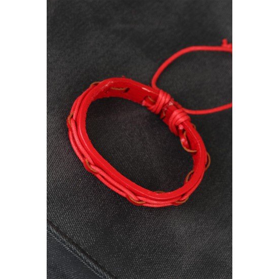 Kırmızı Renk Ayarlamalı İpli Deri Erkek Bileklik Kırmızı Renk Ayarlamalı İpli Deri Erkek Bileklik