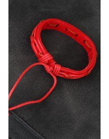 Kırmızı Renk Ayarlamalı İpli Deri Erkek Bileklik