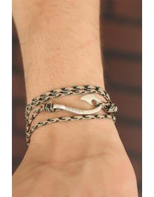 Krem Renk Çizgi Desenli Metal Kancalı Erkek Bileklik