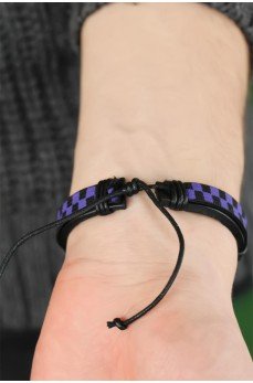 Mor Renk Damalı Deri Erkek Bileklik Mor Renk Damalı Deri Erkek Bileklik