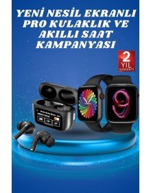 Ekranlı Yeni Nesil Pro Kulaklık ve Akıllı Saat Kampanyası Kulak İçi Mikrofonlu