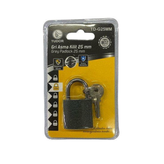 Tudor 25 mm Kısa Gri Asma Kilit