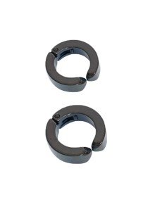 Erkek Küpesi - 2 Adet Siyah Çelik Kıstırmalı Küpe Paslanmaz Atmaz Çelik Siyah Küpe