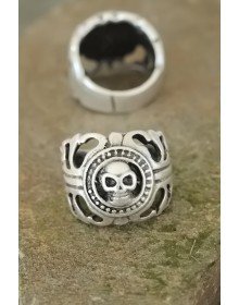 Eskitme Gümüş Renk Metal Kuru Kafa Tasarım Ayarlamalı Erkek Yüzük