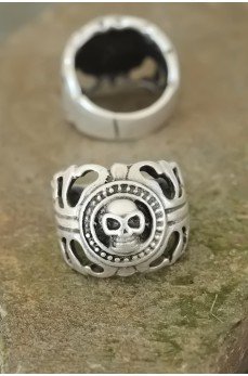 Eskitme Gümüş Renk Metal Kuru Kafa Tasarım Ayarlamalı Erkek Yüzük