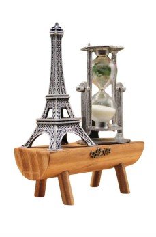 Eyfel Kulesi Tasarımlı Kum Saati Kristalleştirilmiş Kum Saati Dekoratif Ahşap Görünümlü