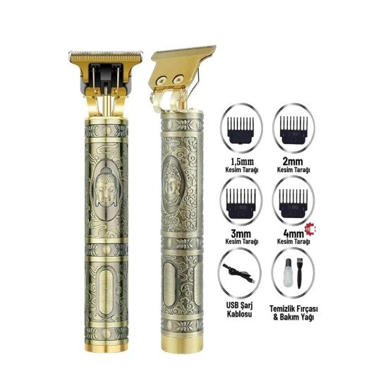 Gold Uçlu Vintage Şarjlı Traş Makinesi Saç Sakal Ense Çizim Vucüt Kılı Tıraş Makinası Gold Uçlu Vintage Şarjlı Traş Makinesi Saç Sakal Ense Çizim Vucüt Kılı Tıraş Makinası