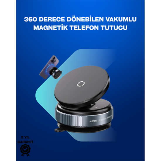Güçlü Manyetik Tutuşlu 360° Döner Araç Telefon Tutucu – Vakumlu Montajlı