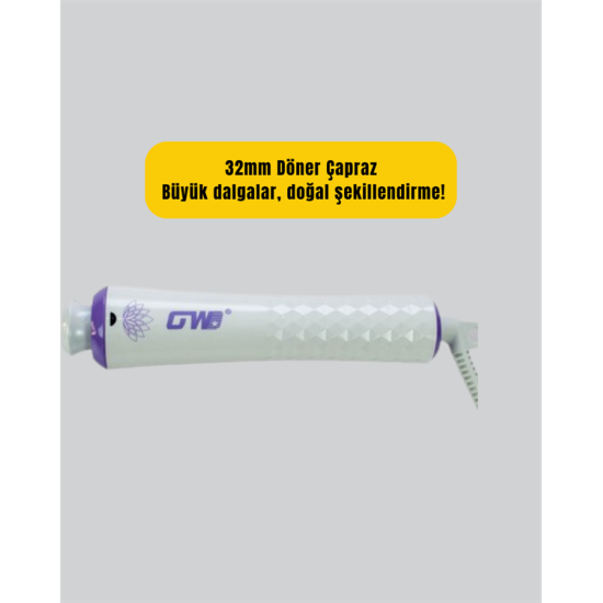 GW 32mm Döner Başlıklı Saç Kıvırma Makinesi – Her An Her Yerde Profesyonel Şekillendirme
