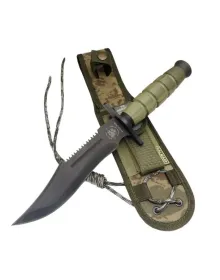 Halmak 0698 Haki Komando Bıçağı 30cm -  Testere Detaylı, Oluklu, Kılıflı