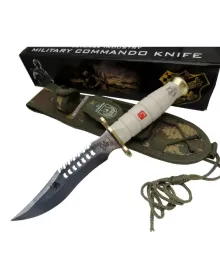 Halmak Beyaz Kurt Tırtıklı Oluklu Komando Bıçağı 30 cm - Kamuflaj Kılıflı