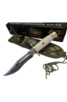 Halmak Beyaz Kurt Tırtıklı Oluklu Komando Bıçağı 30 cm - Kamuflaj Kılıflı
