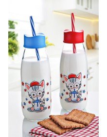 Hayvan Figürlü Pipetli Su Ve Süt Şişesi Cam 500 ML