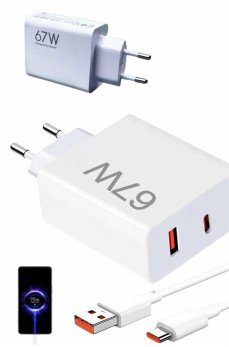 Hızlı Şarj Aleti Adaptörü Kablo Seti 67W Uzun Ömürlü Beyaz