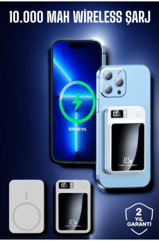 22.5W Magsafe Kablosuz Şarjlı Powerbank Dijital Ekran ve Hızlı Şarj