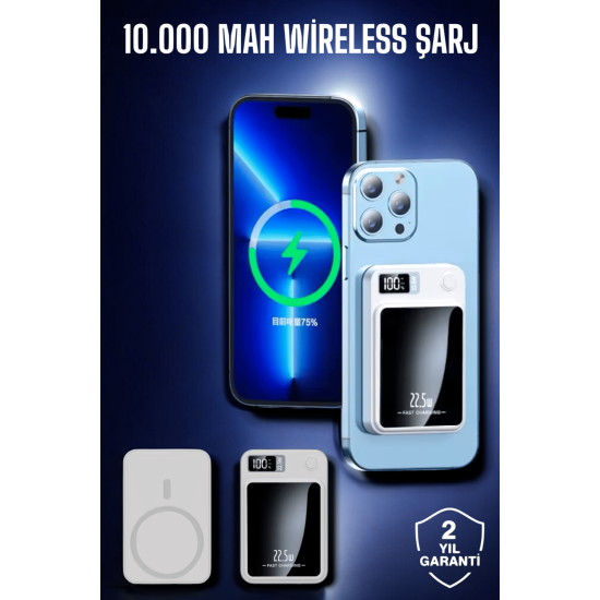 22.5W Magsafe Kablosuz Şarjlı Powerbank Dijital Ekran ve Hızlı Şarj 22.5W Magsafe Kablosuz Şarjlı Powerbank Dijital Ekran ve Hızlı Şarj