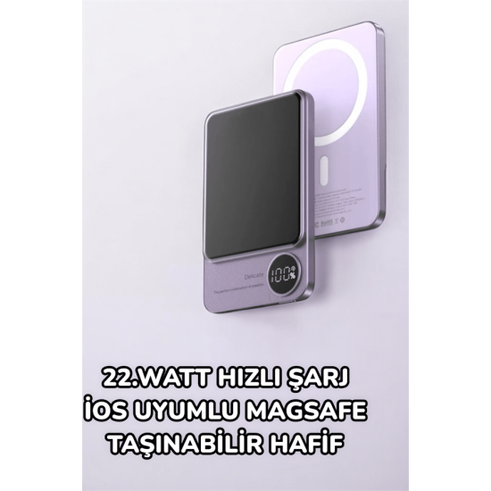 iOS Uyumlu 22.5W Hızlı Şarj Magsafe Powerbank Dijital Göstergeli 10.000 mAh iOS Uyumlu 22.5W Hızlı Şarj Magsafe Powerbank Dijital Göstergeli 10.000 mAh