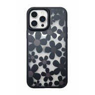 iPhone 16 Pro Max Çiçekli Kılıf Bağlama Aparatlı Siyah