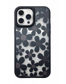 iPhone 16 Pro Max Çiçekli Kılıf Bağlama Aparatlı Siyah