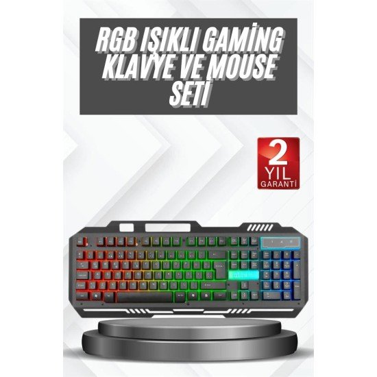 Işıklı Q Klavye Mouse Seti Siyah Klavye Işıklı Q Klavye Mouse Seti Siyah Klavye