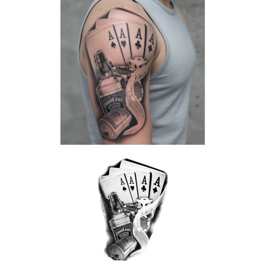 İskambil Dolar Zar Geçici Dövme Şablonu Büyük Boy İskambil Dolar Zar Geçici Dövme Şablonu Büyük Boy