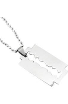 Jilet Çelik Kolye - Jilet Model Paslanmaz Gümüş Renk Çelik Kolye