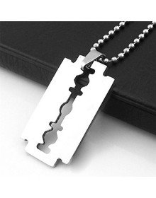 Jilet Çelik Kolye - Jilet Model Paslanmaz Gümüş Renk Çelik Kolye