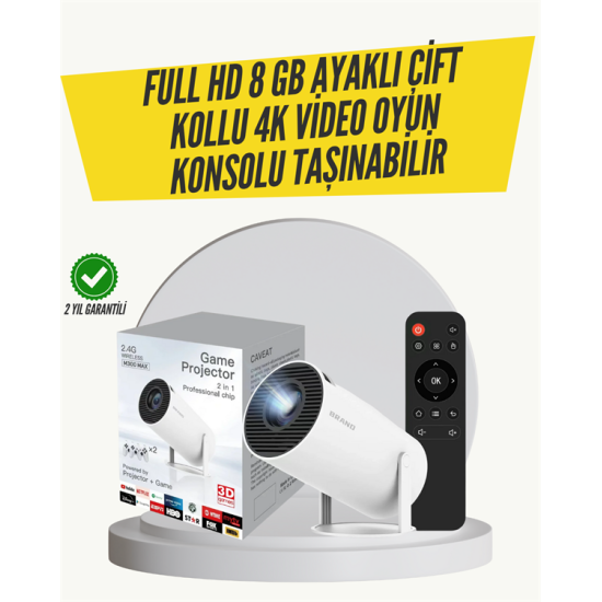 Kablosuz 4K Projeksiyon – Wi‑Fi 6 & Bluetooth 5.0 ile Oyun ve Uygulama Merkezli