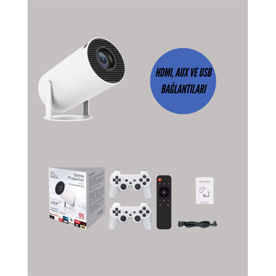 TÇift Kollu Tasarımlı Kablosuz Projeksiyon – 4K, 10.000 Oyun ve Smart App Desteği