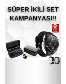 Kablosuz Bluetooth Kulaklık ve Kordon Hediyeli Akıllı Saat Nabız Ölçer Uzun Pil Ömrü