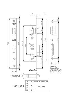 Kale 153 U 25 mm Dilli Silindirli Kilit