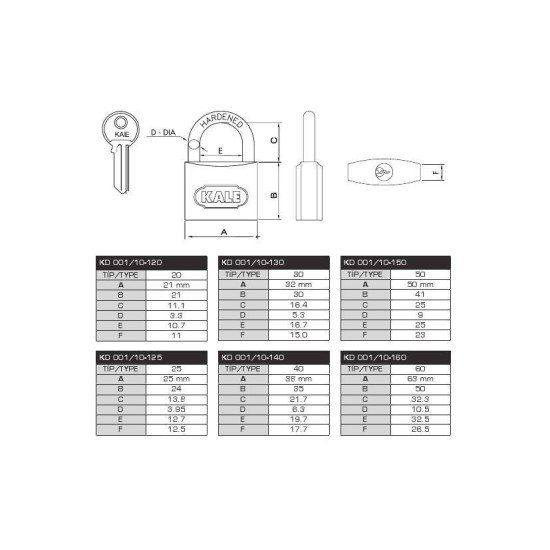 Kale 63 mm Gri Asma Kilit KD-001/10-160