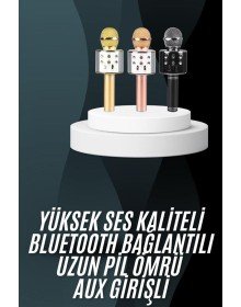 Karaoke Mikrofon Bluetooth Bağlantılı Aux Girişli Uzun Pil Ömrü Yüksek Ses Kaliteli
