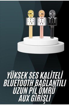 Karaoke Mikrofon Bluetooth Bağlantılı Aux Girişli Uzun Pil Ömrü Yüksek Ses Kaliteli