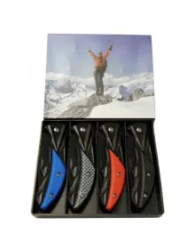 Klipsli 4 lü Set Metal  16 cm Kamp / Outdoor Çakı  - Yarı Otomatik, Kemerlikli, Kutulu