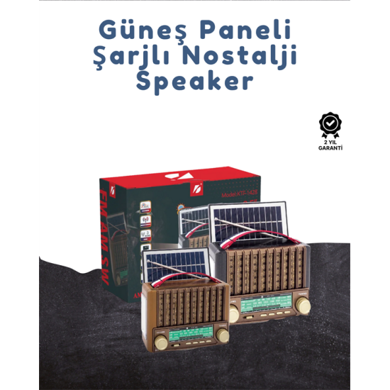 KTF-1428 Taşınabilir Güneş Enerjili Bluetooth Radyo Hoparlör – Şarjlı, Radyo, MP3, AUX Girişli