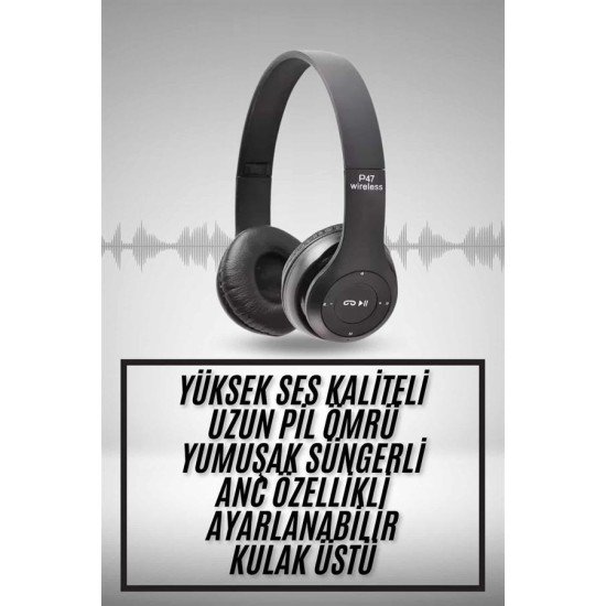 Kulak Üstü Bluetooth Kulaklık Yüksek Ses Kaliteli Ayarlanabilir