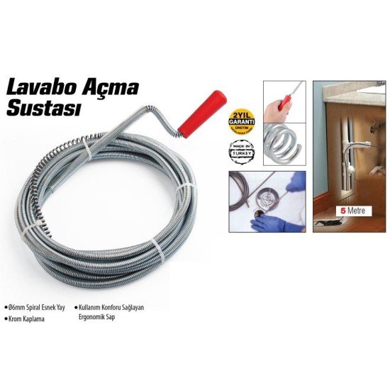 Lavabo Ve Gider Boruları Açacağı - Lavabo Açma Sustası - 5Metre Lavabo Ve Gider Boruları Açacağı - Lavabo Açma Sustası - 5Metre