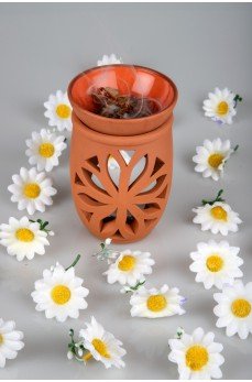 Lotus Çiçeği  El Yapımı Çömlek Buhurdanlık Tütsülük