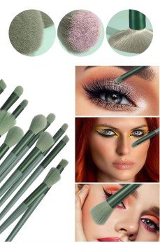 Makyaj Fırça Seti Yeşil 13 Parça Fondöten Fırçası Allık Fırçası Far Fırçası